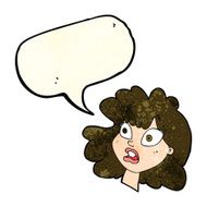 cartoon shocked female face with speech bubble N4