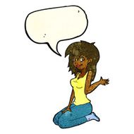 cartoon pretty girl waving with speech bubble N7