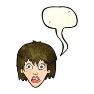 cartoon frightened woman with speech bubble N8