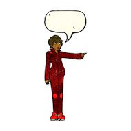 cartoon woman in leather jacket pointing with speech bubble N3