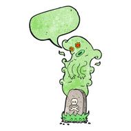 cartoon ghost rising from grave with speech bubble N10