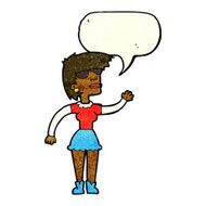 cartoon woman in spectacles waving with speech bubble N3