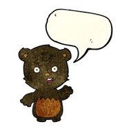 cartoon waving black bear cub with speech bubble N10