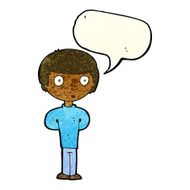cartoon curious boy with speech bubble N8
