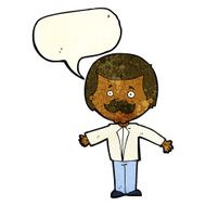 cartoon mustache man with open arms speech bubble N3