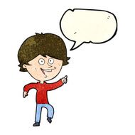cartoon happy pointing man with speech bubble N6