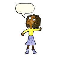 cartoon woman looking up to the sky with speech bubble N3