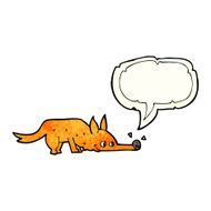 cartoon fox sniffing floor with speech bubble N2