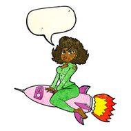 cartoon army pin up girl riding missile with speech bubble N3