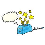 cartoon sparking toaster with speech bubble N2