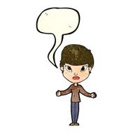 cartoon woman shrugging shoulders with speech bubble N112