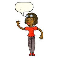 cartoon pilot woman waving with speech bubble N3
