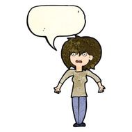 cartoon woman shrugging shoulders with speech bubble N113