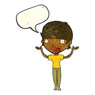 cartoon woman holding arms in air with speech bubble N3