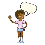 cartoon waving woman with speech bubble N38