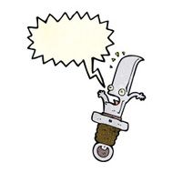 cartoon frightened knife with speech bubble N4
