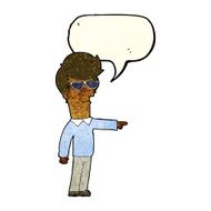 cartoon man in glasses pointing with speech bubble N3