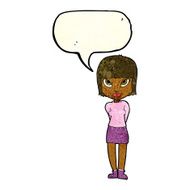 cartoon woman standing with speech bubble N5