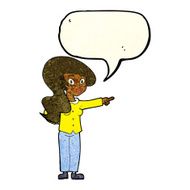 cartoon pretty woman pointing with speech bubble N9