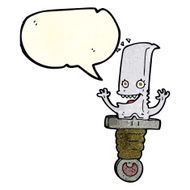 crazy cartoon knife character with speech bubble N4