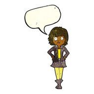 cartoon girl in jacket with speech bubble N3