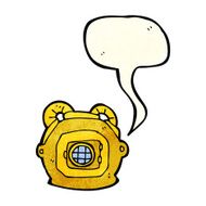 cartoon old deep sea diver helmet with speech bubble N2