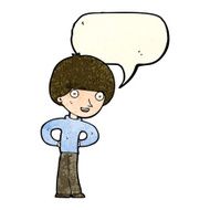 cartoon happy boy with hands on hips speech bubble N2
