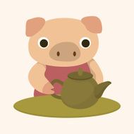 animal pig having afternoon tea theme elements N6