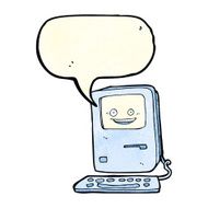 cartoon old computer with speech bubble N5
