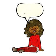 cartoon happy woman sitting on floor with speech bubble N5