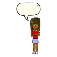 cartoon woman standing with speech bubble N6