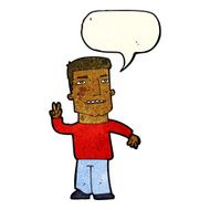 cartoon man giving peace sign with speech bubble N14
