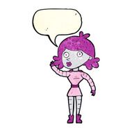 cartoon robot woman waving with speech bubble N5