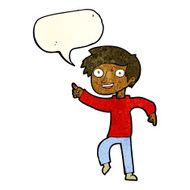 cartoon happy boy pointing with speech bubble N5