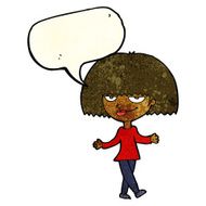 cartoon smug looking woman with speech bubble N3