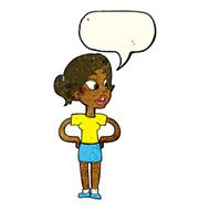cartoon woman with hands on hips speech bubble N47