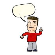 cartoon man giving peace sign with speech bubble N15