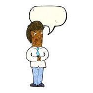 cartoon nervous man with speech bubble N30