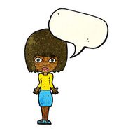 cartoon woman shrugging shoulders with speech bubble N116