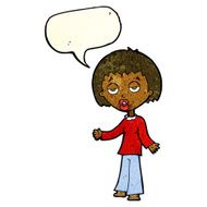 cartoon tired woman with speech bubble N7