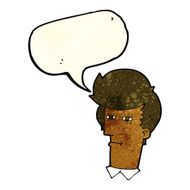 cartoon man narrowing eyes with speech bubble N10