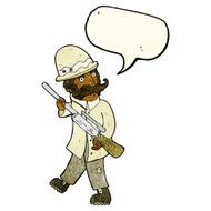 cartoon big game hunter with speech bubble N3