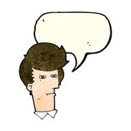 cartoon man narrowing eyes with speech bubble N12
