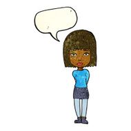 cartoon serious girl with speech bubble N3