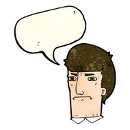 cartoon man narrowing eyes with speech bubble N13