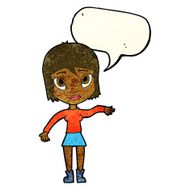 cartoon woman waving hand with speech bubble N3