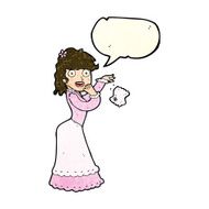 cartoon victorian woman dropping handkerchief with speech bubble N3