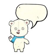 cartoon waving polar bear cub with scarf speech bubble N2