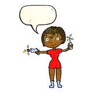cartoon future space girl with speech bubble N3
