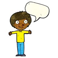 cartoon happy boy with open arms speech bubble N4